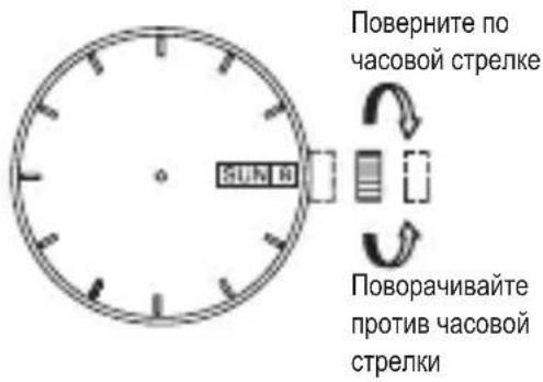 Поверните по часовой стрелке Поворачивайте против часовой стрелки