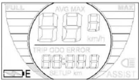 FULL AVG MAX MAX 88 km/h TRIP ODO ERROR 88:88:8 SETUP km E ASSIST