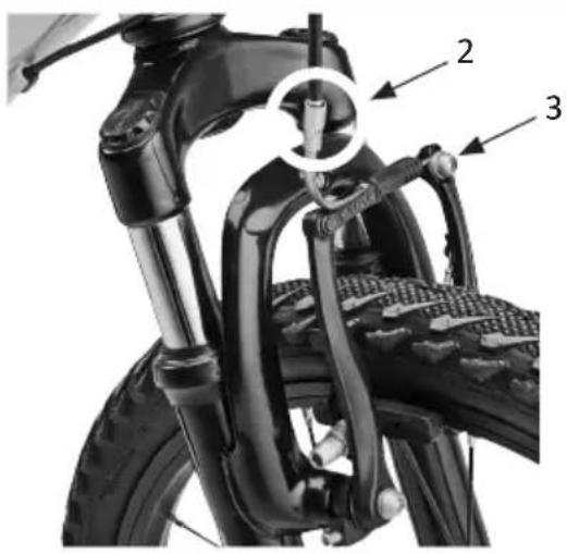 Diagram of bicycle front panel with labeled parts 2 and 3, showing structural components and assembly details.