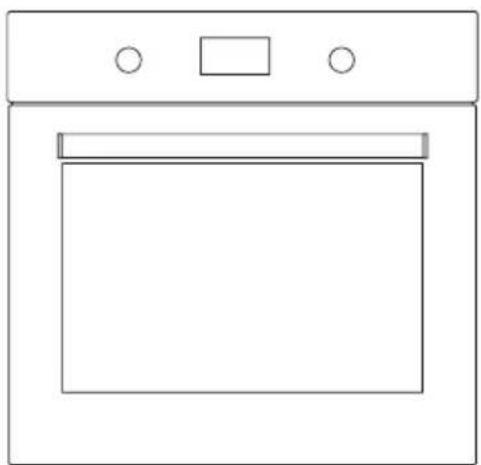Line drawing of a simple kitchen oven with two circular handles (no text or symbols)