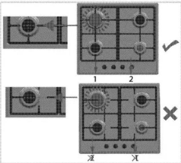 Game board diagram showing two configurations with check and cross icons, labeled 1 and 2, and a checkmark indicating action.