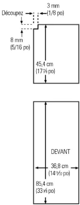 3 mm (1/8 po) Découpez 8 mm (5/16 po) 45,4 cm (17½ po) DEVANT 36,8 cm (14½ po) 85,4 cm (33½ po)