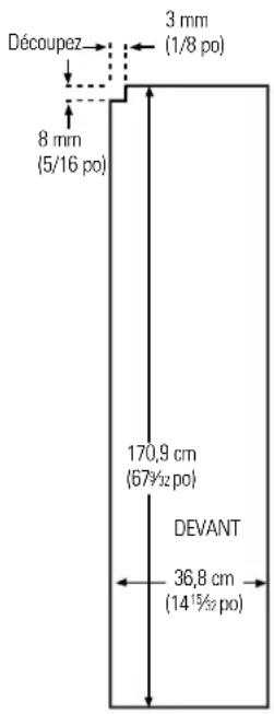 Découpez 8 mm (5/16 po) 3 mm (1/8 po) 170,9 cm (67½ po) DEVANT 36,8 cm (14½ po)
