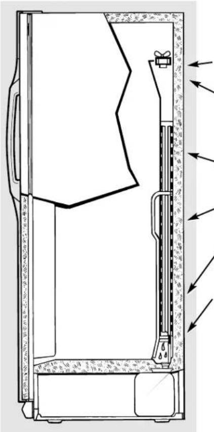 Technical diagram of a mechanical device with directional arrows indicating flow or movement, showing internal components and structural details.