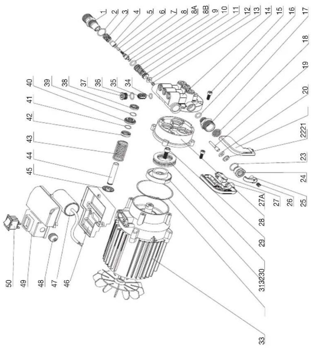 Exploded view diagram of a mechanical assembly with numbered parts for identification
