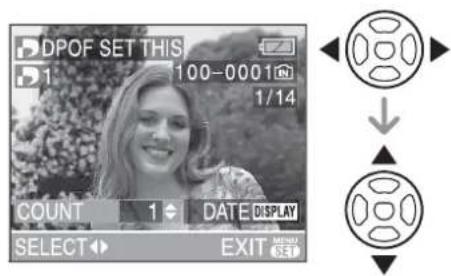 DPOF SET THIS 1 100-0001 1/14 COUNT 1 DATE DISPLAY SELECT EXIT MENU 5.1