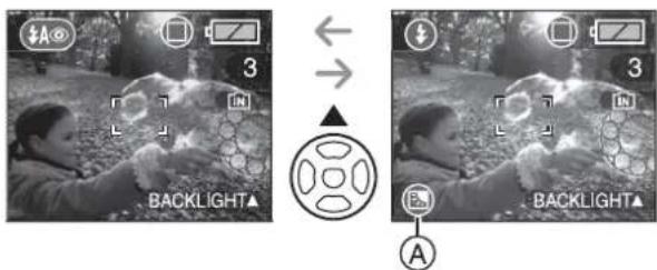Camera navigation interface showing backlight adjustment from left to right, with icons and labels