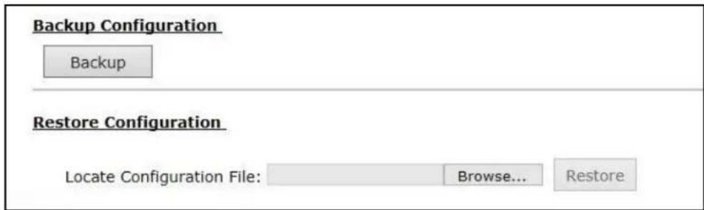 Backup Configuration Backup Restore Configuration Locate Configuration File: Browse... Restore