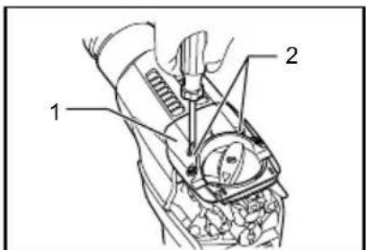 Technical diagram of a mechanical device with labeled parts 1 and 2