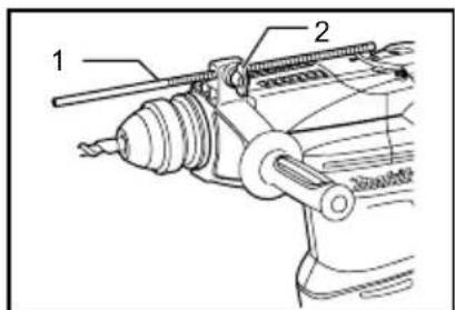 Technical diagram of a mechanical assembly with labeled parts 1 and 2