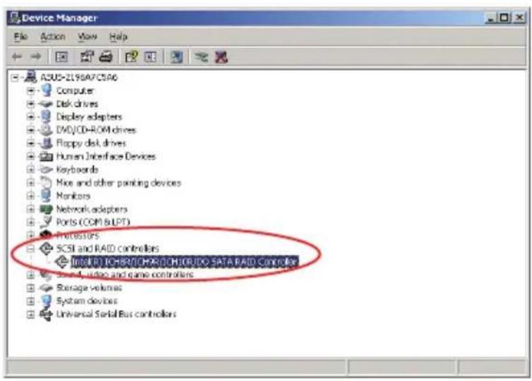 Device Manager File Action View Help A2U5-2190A7CSAG Computer Disk drives Display adapters DVD/CD-ROM drives Floppy disk drives Human Interface Devices Keyboards Mix and other pinning devices Monitors Network adapters Ports (COM & LPT) Protectors SCSI and RAID controllers I38001.1CHRYICHAS/CHI.10UDO SATA RAID Controller Sound, video and qiao controllers Storage volumes System devices Universal Serial Bus controllers