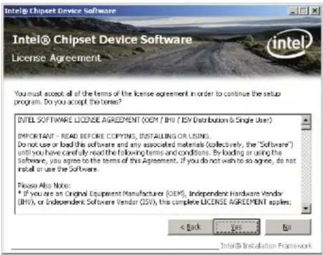 Intel® Chipset Device Software License Agreement You must accept all of the terms of the license agreement in order to continue the setup program. Do you accept the terms? INTEL SOFTWARE LICENSE AGREEMENT (OEM / IHV / ISV Distribution & Single User) IMPORTANT - READ BEFORE COPYING, INSTALLING OR USING. Do not use or load this software and any associated materials (collectively, the "Software") until you have carefully read the following terms and conditions. By loading or using the Software, you agree to the terms of this Agreement. If you do not wish to so agree, do not install or use the Software. Please Also Note: * If you are an Original Equipment Manufacturer (OEM), Independent Hardware Vendor (IHV), or Independent Software Vendor (ISV), this complete LICENSE AGREEMENT applies; < Back Yes No Intel® Installation Framework