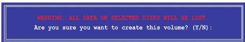 WARNING: ALL DATA ON SELECTED DISKS WILL BE LOST. Are you sure you want to create this volume? (Y/N):