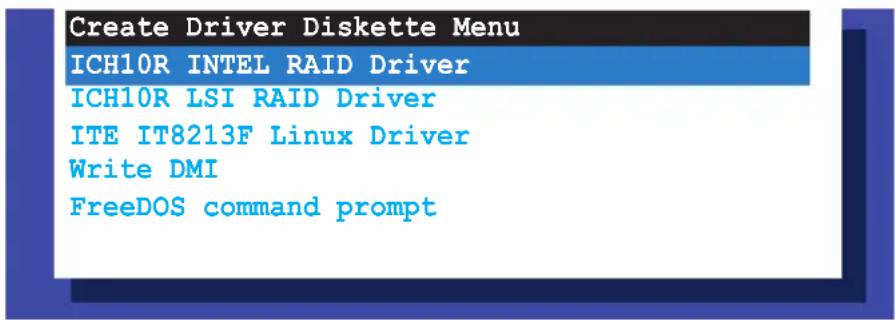 Create Driver Diskette Menu ICH10R INTEL RAID Driver ICH10R LSI RAID Driver ITE IT8213F Linux Driver Write DMI FreeDOS command prompt