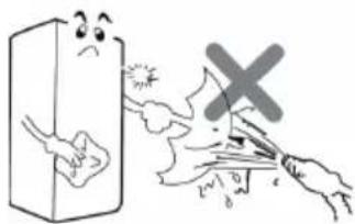 Cartoon illustration showing a hand holding a phone with a warning sign and a cross symbol, implying phone safety or hazard.