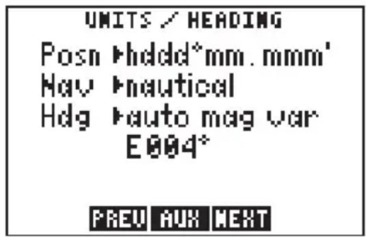 GARMIN GPS 95AVD - UNITS/HEADING SETUP - 1