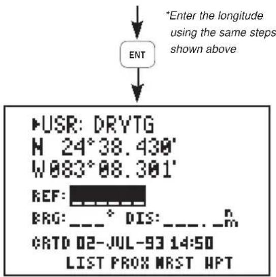GARMIN GPS 95AVD - Creating the "DRYTG" user waypoint... - 3