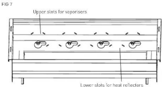 FIG 7 Upper slots for vaporisers Lower slots for heat reflectors