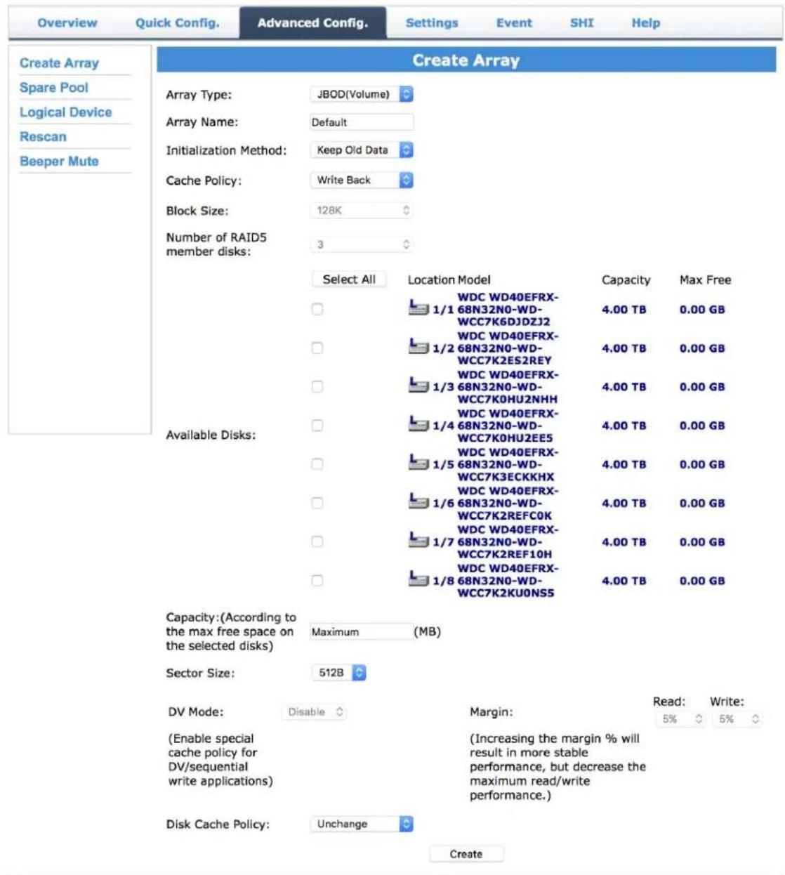 Highpoint rDrive 6628AW - Click create on the bottom - 2