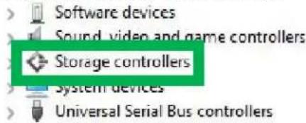Software devices Sound, video and game controllers Storage controllers System devices Universal Serial Bus controllers