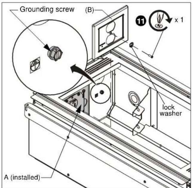 Grounding screw (B) 11 x 1 lock washer A (installed)