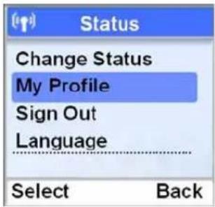 (↑) Status Change Status My Profile Sign Out Language Select Back