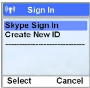 Sign In Skype Sign In Create New ID ---- Select Cancel