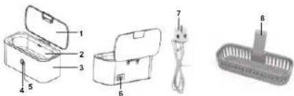 Technical diagram of a food kit with numbered parts for identification