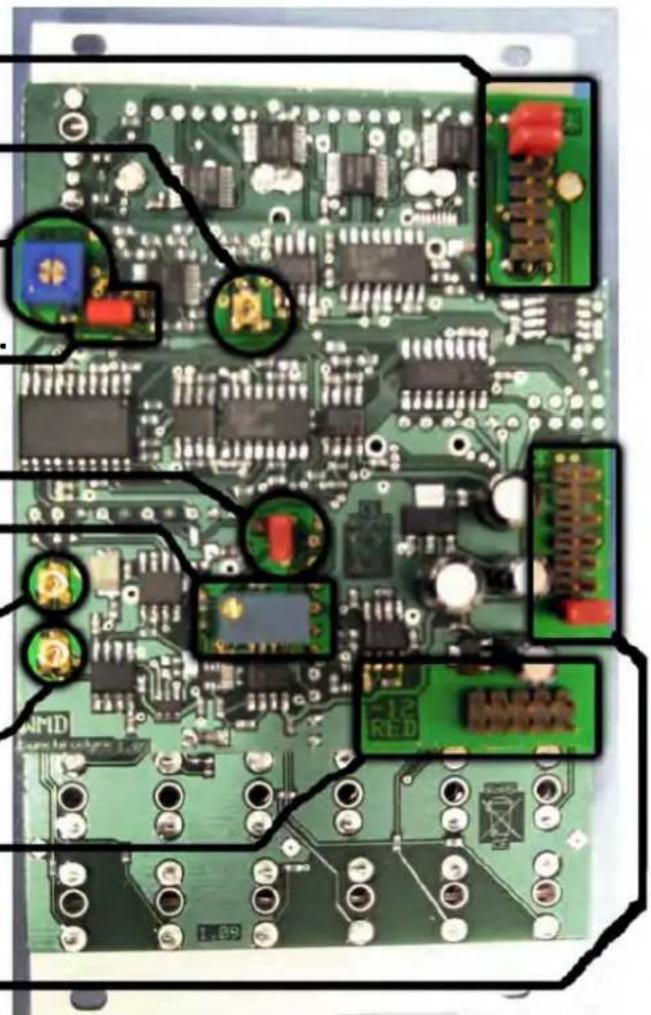 Labeled electronic circuit board with component annotations including microcontroller, LED, and power supply components