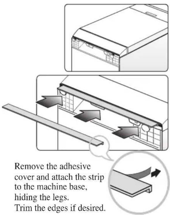 Remove the adhesive cover and attach the strip to the machine base, hiding the legs. Trim the edges if desired.