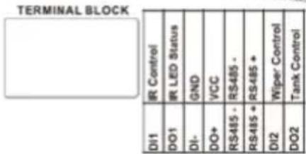 TERMINAL BLOCK DI1 IR Control DO1 IR LED Status DI- GND DO+ VCC RS485 - RS485 - RS485 + RS485 + DI2 Wiper Control DO2 Tank Control