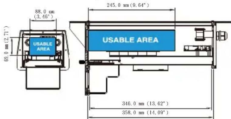 88.0 mm (3.46") 69.0 mm (2.71') USABLE AREA 245.0 mm (9.64") USABLE AREA 346.0 mm (13.62") 358.0 mm (14.09)