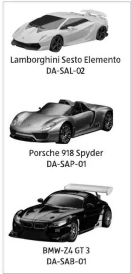 Lamborghini Sesto Elemento DA-SAL-02 Porsche 918 Spyder DA-SAP-01 BMW-Z4 GT 3 DA-SAB-01