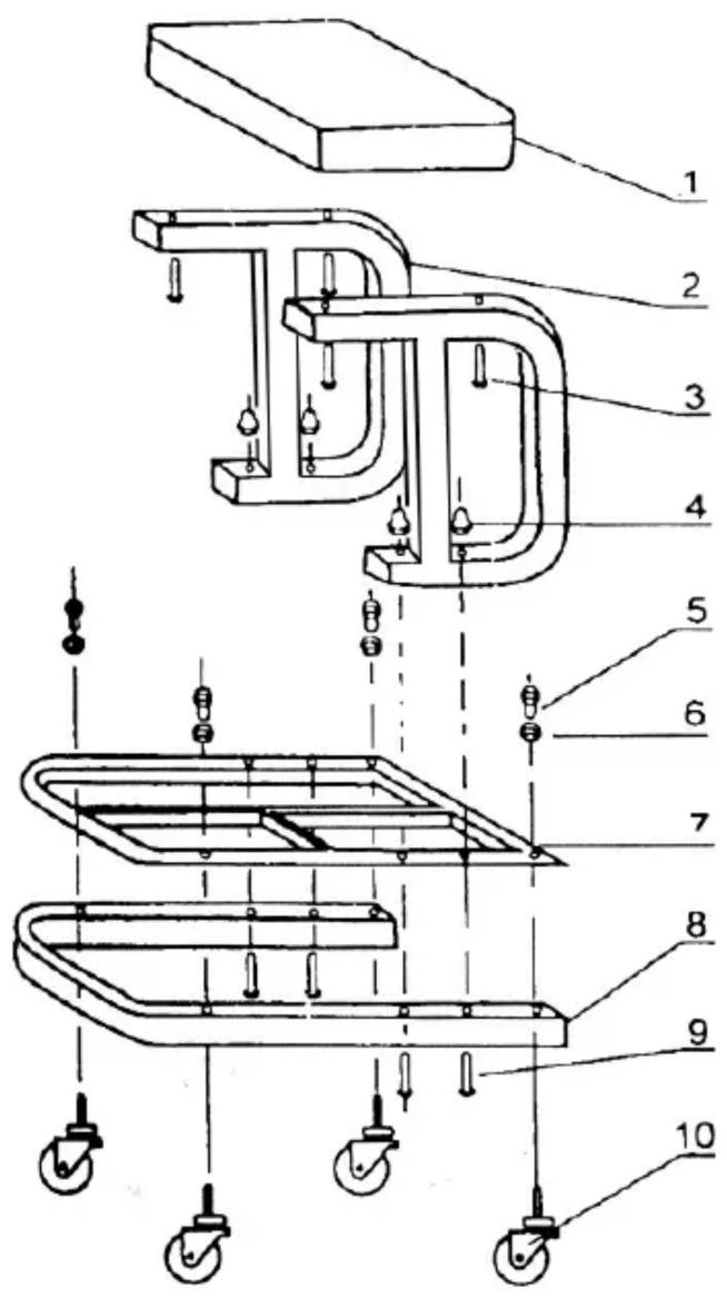 Technical diagram of a mechanical device with numbered components and labeled parts