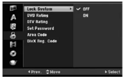 LG RH2T7C - Innstillinger for lås (foreldrekontroll) - 1