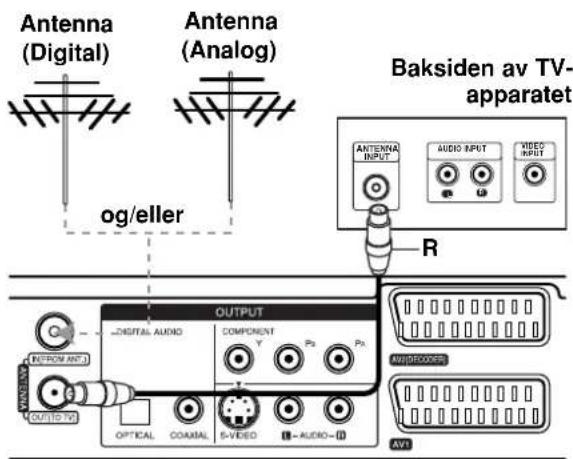 Antenna (Digital) Antenna (Analog) og/eller Baksiden av TV- apparatet ANTENNA INPUT AUDIO INPUT VIDEO INPUT R OUTPUT -DIGITAL AUDIO COMPONENT Y P3 P3 INVOICE AND OUTLET TO OPTICAL COAMAL S-VIDEO AUDIO- AMIODECOOES AVT