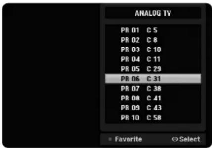 ANALOG TV PR 01 C 5 PR 02 C 8 PR 03 C 10 PR 04 C 11 PR 05 C 29 PR 06 C 31 PR 07 C 38 PR 08 C 41 PR 09 C 43 PR 10 C 58 Favorite Select