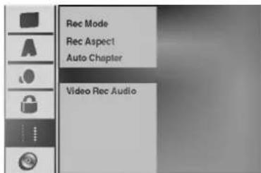Rec Mode Rec Aspect Auto Chapter Video Rec Audio