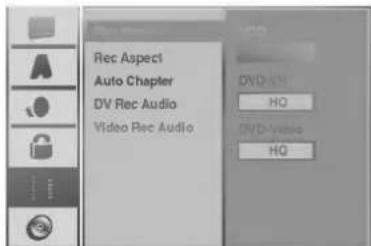 Rec Aspect Auto Chapter DV Rec Audio Video Rec Audio DVD Audio HQ DVD Audio HQ