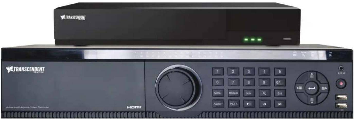 TRANSCENDENT VITEX HOMI Advanced Network Video Recorder TRANSCENDENT VITEX 1 2 3 4 5 6 7 8 9 0/-- Menu Backup Info Q Exit Audio PTZ-