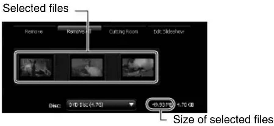 Selected files Remove Remove All Cutting Room Edit Slideshow 0Doc: DVD Disc (4.75) 48.93/MB 4.70 GB Size of selected files