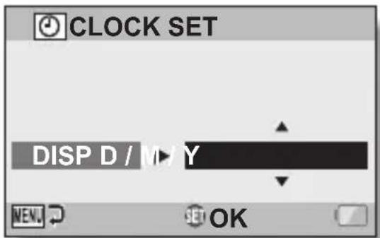 CLOCK SET DISP D / MV Y OK
