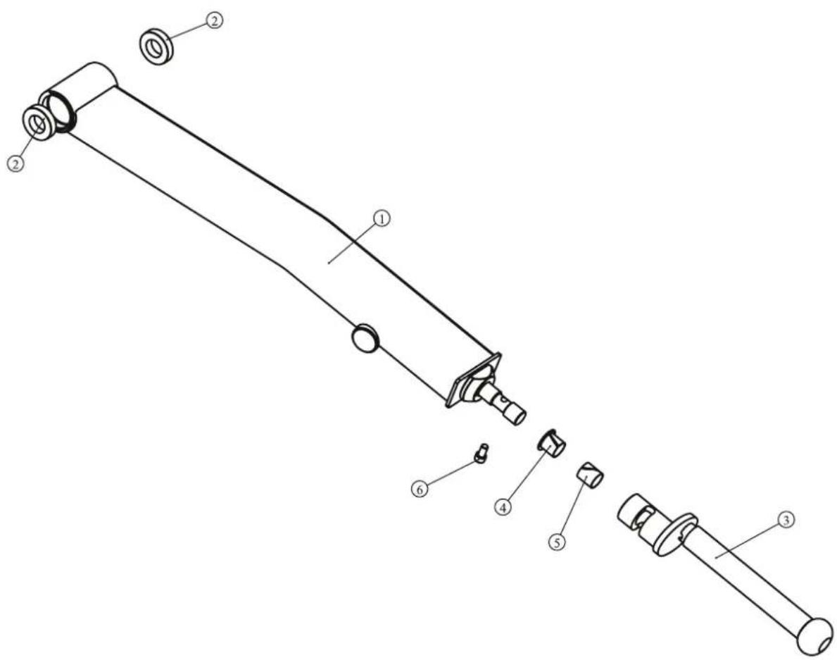 Technical diagram of a mechanical assembly with numbered components, likely a valve or actuator assembly.