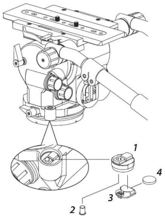 Technical diagram of a mechanical assembly with numbered components, showing internal components and a close-up inset view.