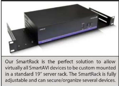 Our SmartRack is the perfect solution to allow virtually all SmartAVI devices to be custom mounted in a standard 19" server rack. The SmartRack is fully adjustable and can secure/organize several devices.