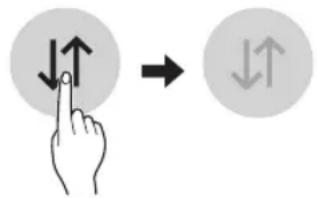 Diagram showing hand finger pressing up and down arrows, indicating press or navigation process