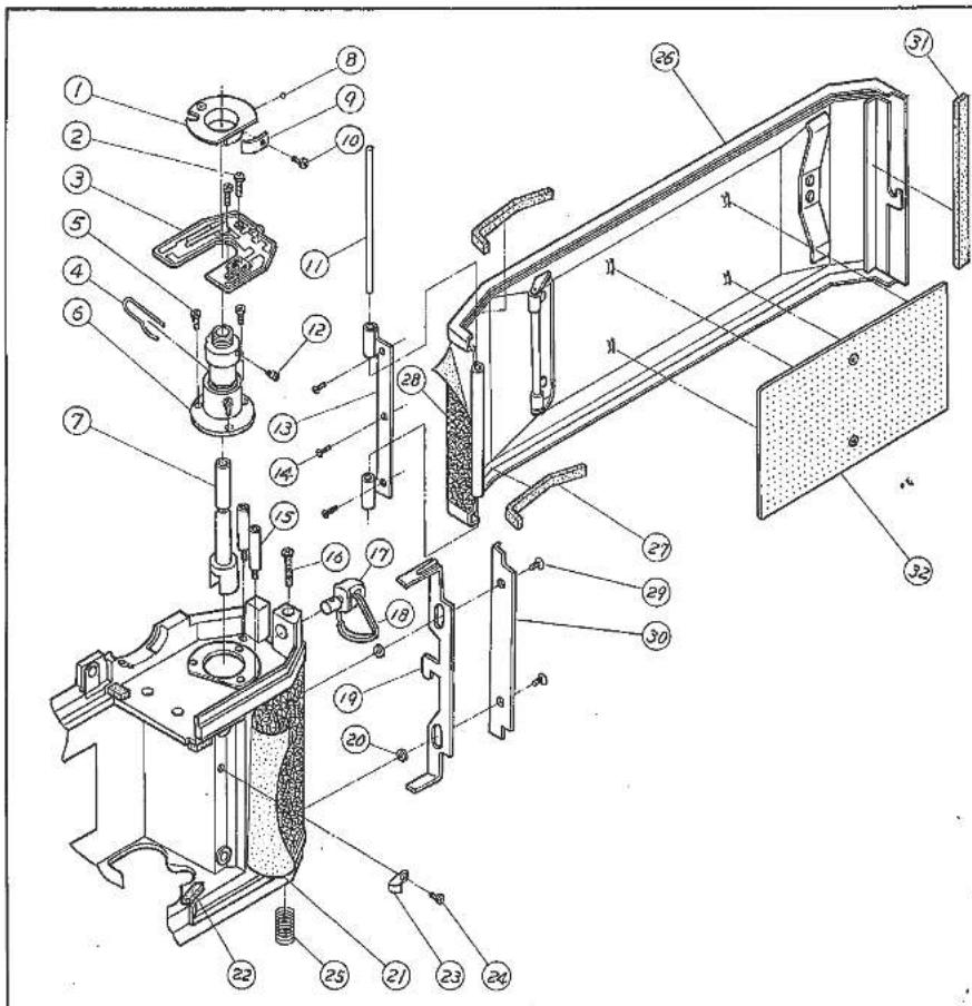Exploded view diagram of a mechanical assembly with numbered parts for identification