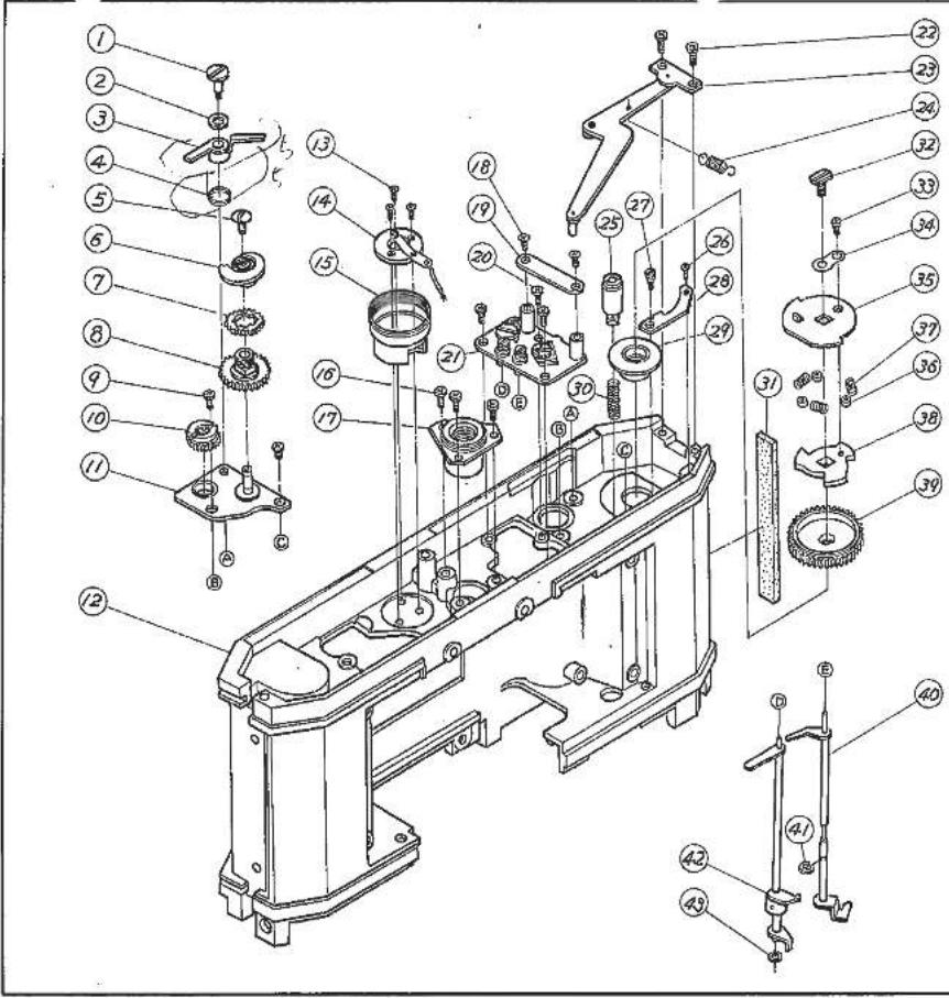 Exploded view diagram of a mechanical assembly with numbered parts for identification