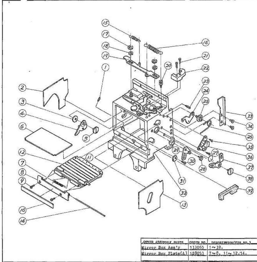 OTHER 450/XYHY PARTS ORDER NO. DESCRIPTION/TIA NO.1 Mirror Box Ass'y 133055 1~39. Mirror Box Plate(A) 128093 7~8, 11~12.14.