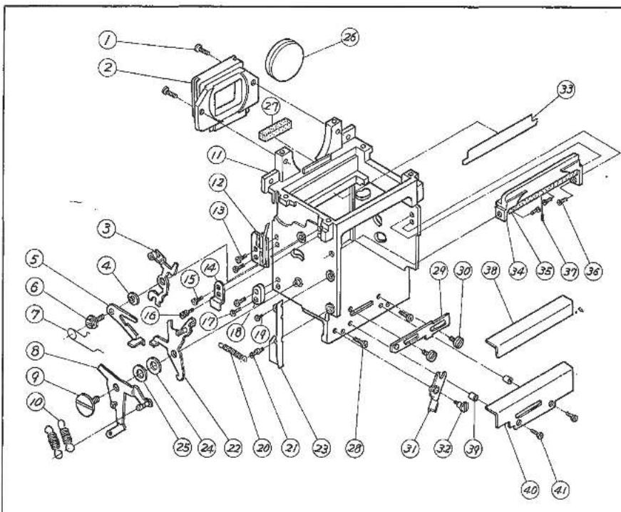 Exploded view diagram of a mechanical assembly with numbered components for identification